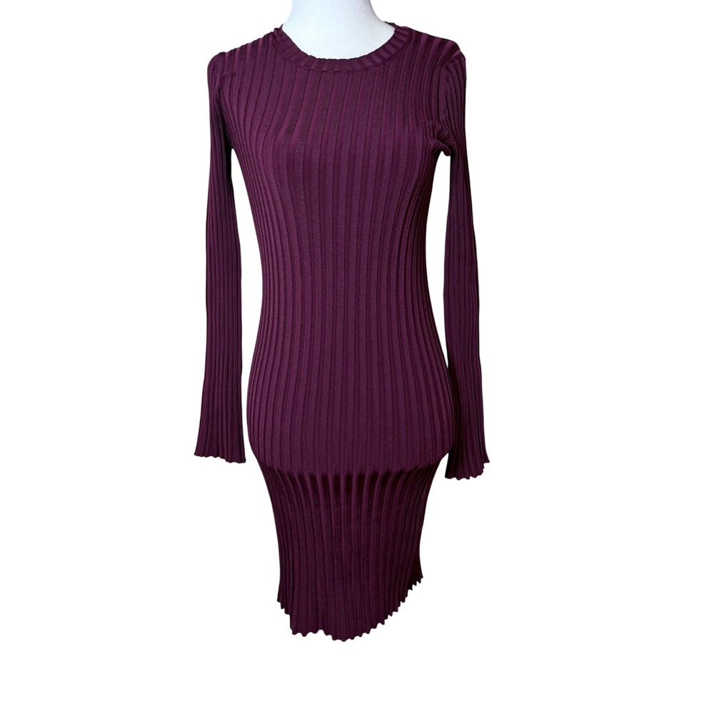 Elizabeth‎ and James Burgundy Ribbed Knit Long Sleeve Bodycon Dress Small